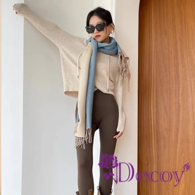 【Decoy】雙面純色  秋冬流蘇保暖圍巾(海藍)
