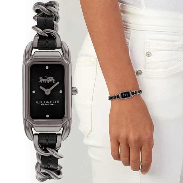 【COACH】官方授權 Cadie馬車長方皮革鍊帶 小香 女錶-17.5/4色可選(14504281/14504283/14504282/14504280)