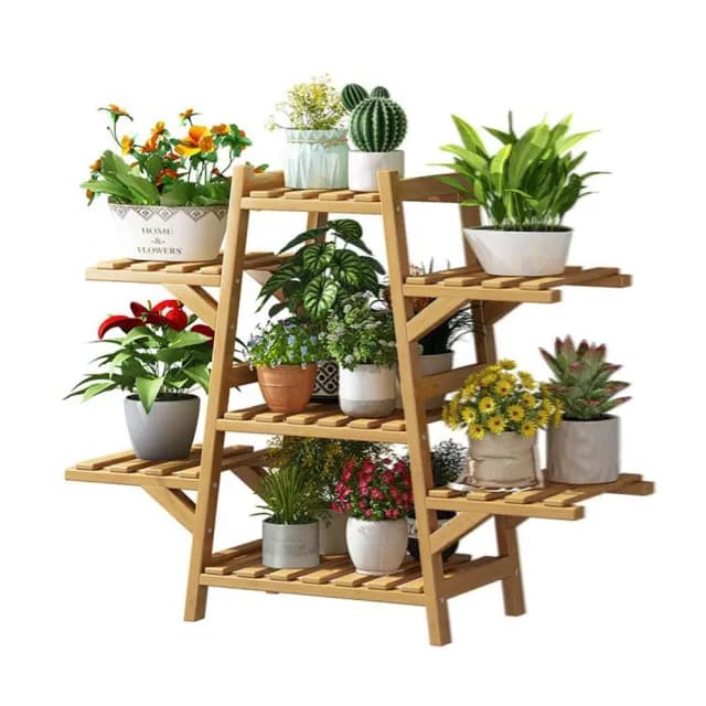 【竹中生智旗艦店】A字原色 12層 帶輪(花架 置物架 花盆架 盆栽架 植物架子 預購15天)