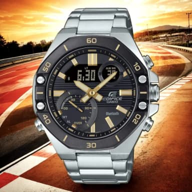 【CASIO 卡西歐】EDIFICE 八角形賽車風格藍芽手錶 送禮 禮物 推薦(ECB-10DB-1A9)