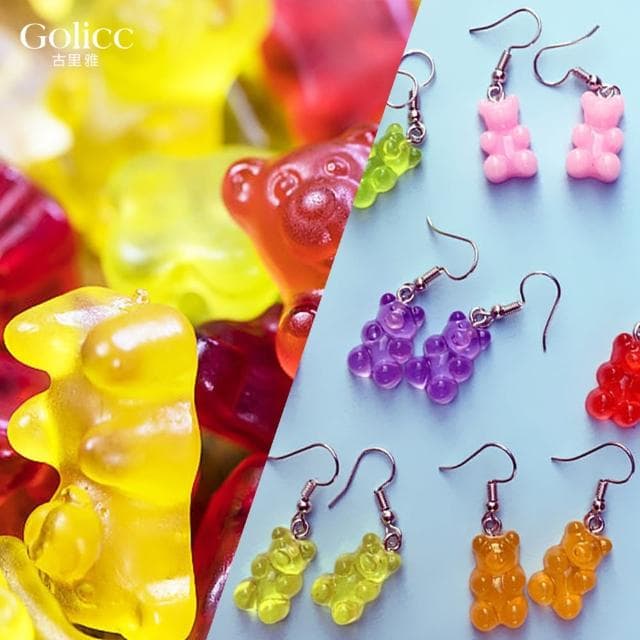 【Golicc】耳環 糖果色 小熊軟糖吊墜(母親節 生日 情人節 飾品 耳釘 耳飾 耳墜 禮物)