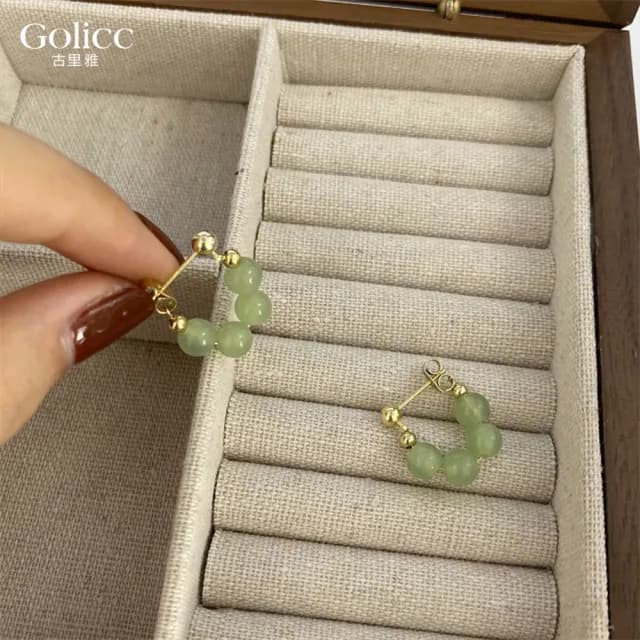 【Golicc】耳環 圓潤飽滿 中式氣質(99購物限定 生日 飾品 耳釘 耳飾 耳墜 禮物)