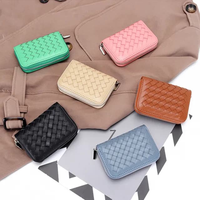 【EGO+】雙11  羊皮編織風琴式信用卡片夾 零錢包(卡包 名片夾)