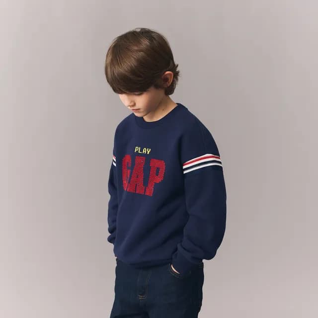 【GAP】兒童裝 Logo印花刷毛圓領大學T-海軍藍(619662)