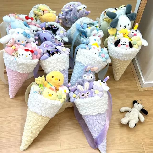 【天使愛美麗】創意冰淇淋甜筒花束 玩偶花束(告白 情人節 發光禮物 交換禮物 畢業禮物)