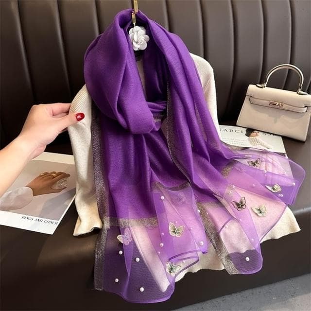 【巴黎精品】現貨+預購 絲巾防曬披肩(蝴蝶刺繡釘珠桑蠶絲女配件18色a1gt18)