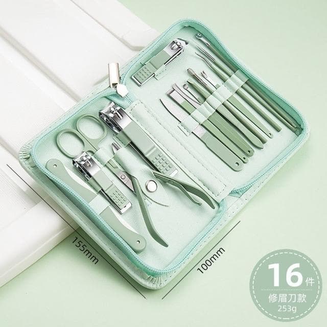 【Homeco】16件套美甲工具指甲鉗指甲剪套裝 拉鍊款不銹鋼指甲刀套裝交換禮物(家用專業修甲工具)
