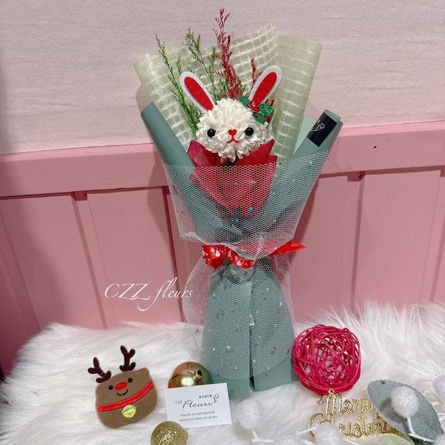 【喜滋滋花藝】可愛QQ球動物聖誕花束(交換禮物/聖誕禮物/生日禮物/耶誕節/聖誕卡片)