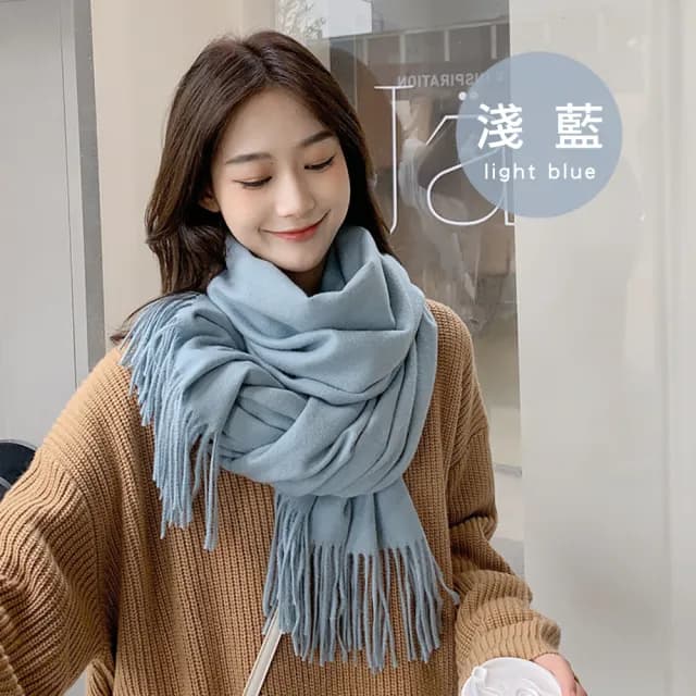【midou】質感莫蘭迪大地色柔軟仿羊絨保暖圍巾 交換禮物/聖誕(秋冬保暖圍巾 仿羊絨圍巾 流蘇圍巾 毛絨圍巾)
