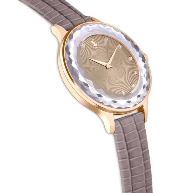 【SWAROVSKI 施華洛世奇】Octea Nova 簡約優雅腕錶 女生禮物推薦 灰色皮革女錶 母親節優惠(5649999)
