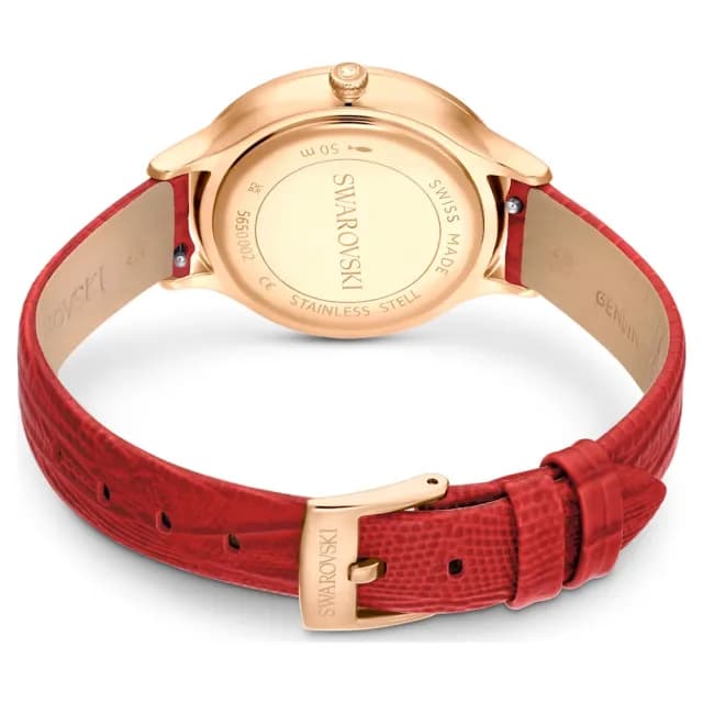【SWAROVSKI 施華洛世奇】Octea Nova 簡約優雅 女生禮物推薦 玫瑰金x紅色 皮革女錶 母親節優惠(5650002)