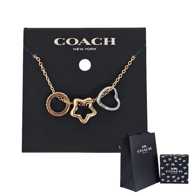 【COACH】水晶鑲鑽圓形星星愛心造型項鍊三環(贈原廠紙袋紙盒七夕情人節)