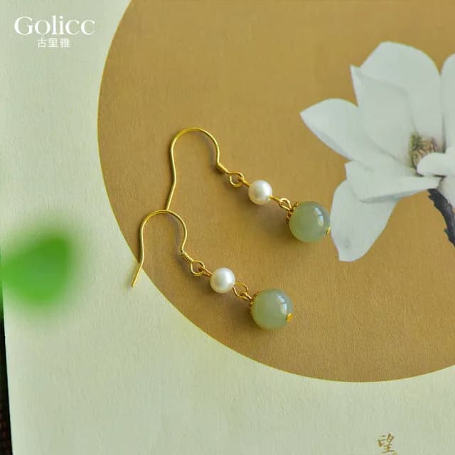 【Golicc】溫潤玉石氣質耳環(七夕 情人節 生日 飾品 耳釘 耳飾 耳墜 禮物)