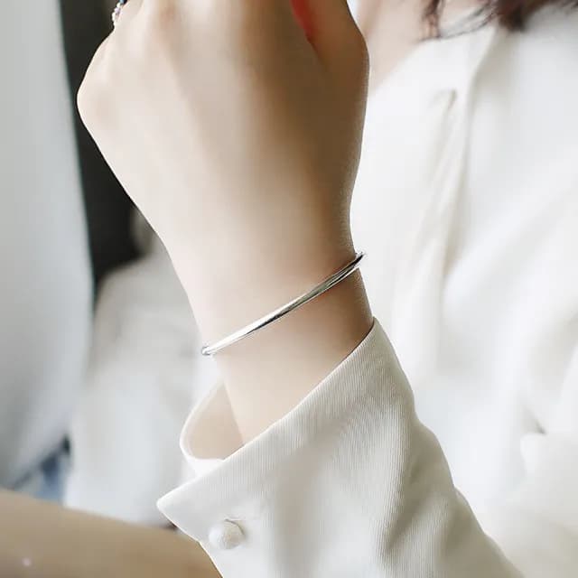 【BLUMA】雙11 素面純銀手環 925純銀手鐲 簡單幸福純銀手環(生日禮物 光面單圈開口 聖誕節)