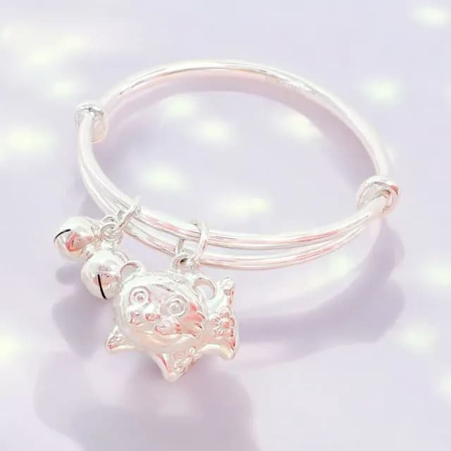 【珠兒綠】999純銀 生肖虎撒嬌虎嬰兒搖鈴手鐲 開運 純銀手鐲 純銀手鍊 彌月禮物 嬰兒飾品(附高級禮盒禮袋)