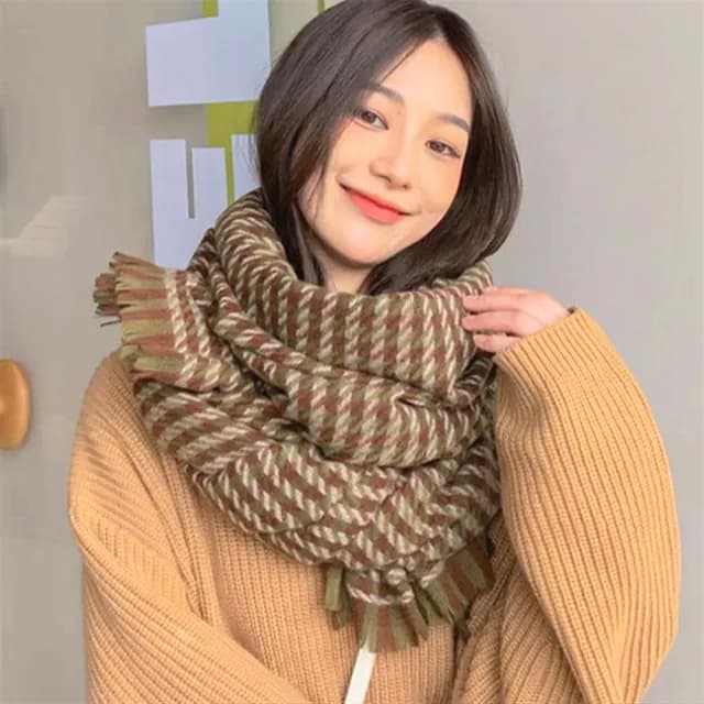 【MoonDy】情人節禮物 披肩 韓國圍脖 千鳥紋圍巾 流蘇圍巾 仿羊絨圍巾 保暖毯 格子圍巾 仿羊絨披肩 情侶圍