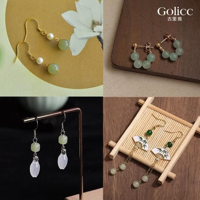 【Golicc】耳環 古典中式 優雅中國風(母親節 生日 情人節 飾品 耳釘 耳飾 耳墜 禮物)