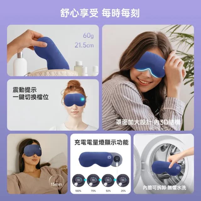 【ROSETO】無線石墨烯熱敷眼罩 升級款餘電可視 真絲輕柔可蓄電調溫定時(溫控蒸氣舒壓助眠 聖誕節交換禮物)
