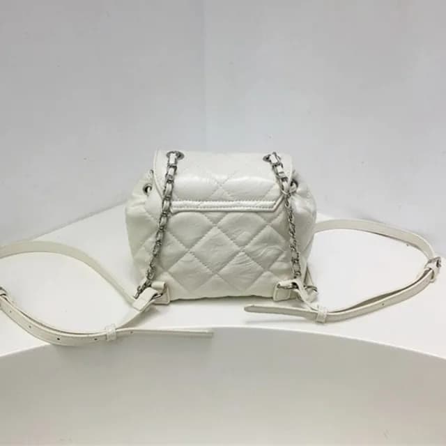 【LEEHER】情人節禮物 鍊條後背包/菱格背包/小香風/小背包/後背包/銀色包包/韓國包包/可愛包包/隨身小包/時