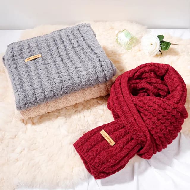 【MoonDy】圍巾 圍脖 針織圍巾 毛線圍巾 鬆弛感 分量感 韓系圍巾 純色圍巾 可愛圍巾 紅色