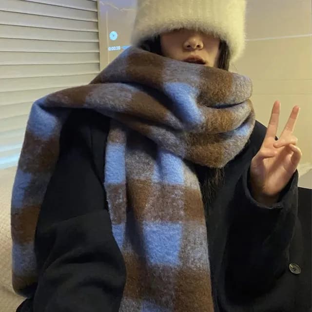 【MoonDy】情人節禮物 圍巾 條文圍巾 格子圍脖 仿羊絨披肩 加厚圍巾 流蘇圍巾 披巾 馬海毛圍巾 韓國圍巾 空