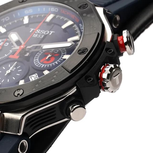 【TISSOT 天梭 官方授權】MOTOGP 75周年限量三眼計時機械錶-45mm 男錶 父親節禮物(T1414272704100)
