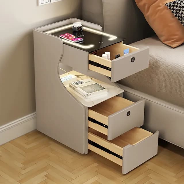 【Josie】實木智慧床頭櫃25x40x63cm 內置藍芽音響(窄櫃 床邊櫃 邊櫃 收納櫃 抽屜櫃)