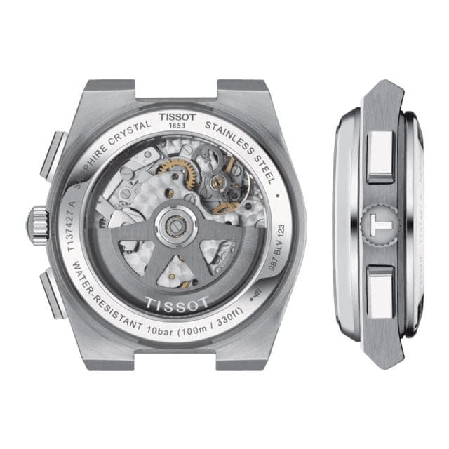 【TISSOT 天梭 官方授權】PRX系列 復古風酒桶型三眼計時機械錶-42mm/藍 熊貓錶 禮物(T1374271104100)