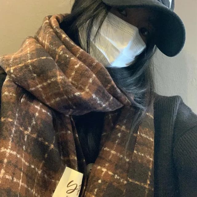 【KT DADA】格紋圍巾 百搭圍巾 羊絨圍巾 披肩圍巾 大圍巾 披肩 披肩毯 羊毛披肩 保暖圍巾 圍脖
