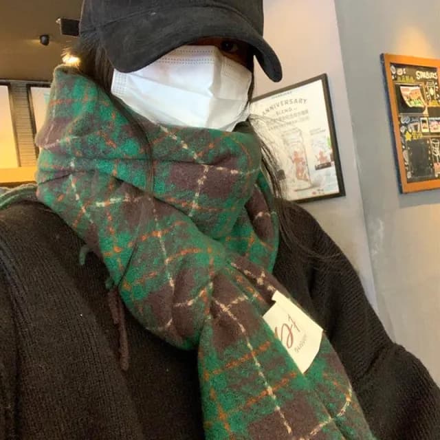 【KT DADA】格紋圍巾 百搭圍巾 羊絨圍巾 披肩圍巾 大圍巾 披肩 披肩毯 羊毛披肩 保暖圍巾 圍脖