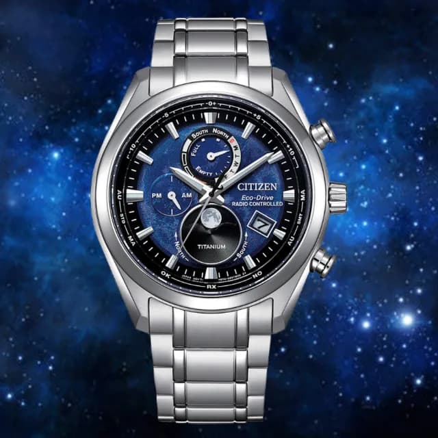 【CITIZEN 星辰】GENTS 光動能 月相 電波對時 鈦金屬 男錶 父親節 送禮 推薦(BY1010-81L)