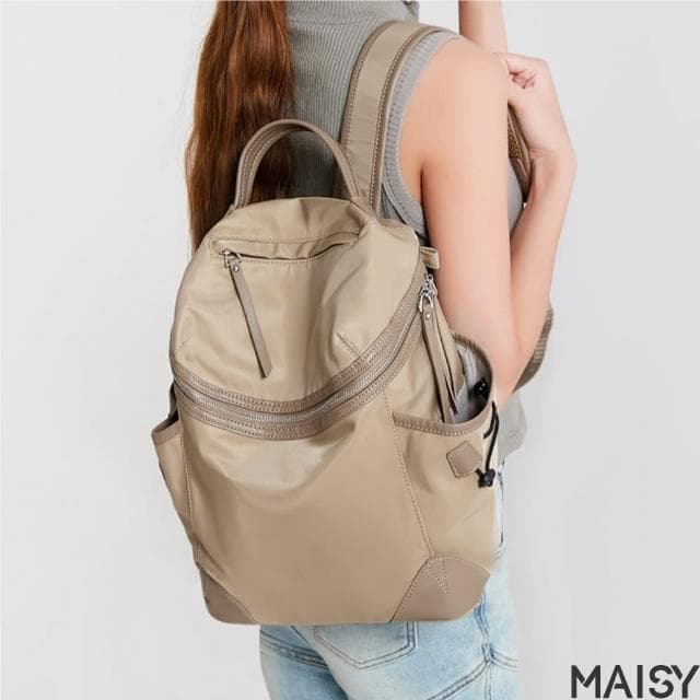【MAISY】母親節禮物 簡約外出防潑水牛津布旅行包 後背包 電腦包(深藍色/ 杏色 / 米棕色／杏棕色 / 黑色)