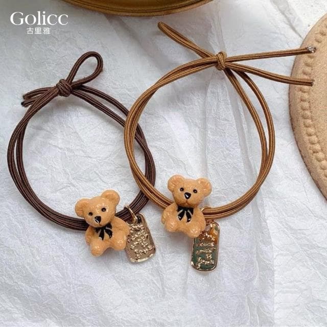 【Golicc】韓國ins網紅可愛小熊字母吊牌 髮繩 髮圈(母親節 生日 情人節 髮飾 頭飾 大腸圈 髮夾 禮物)