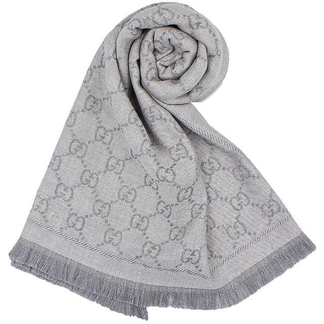 【GUCCI 古馳】經典GG 緹花LOGO雙面寬版流蘇 羊毛 圍巾 披肩(任選色)