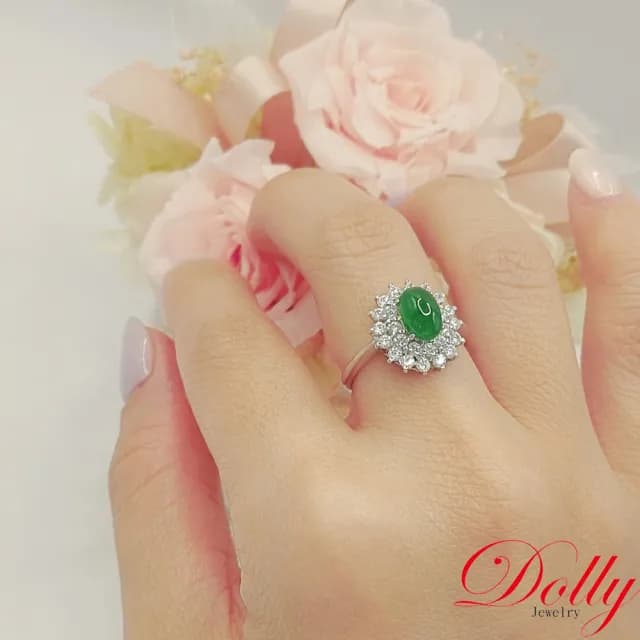 【DOLLY】18K金 緬甸陽綠高冰種A貨翡翠鑽石戒指-002(長輩送禮首選)