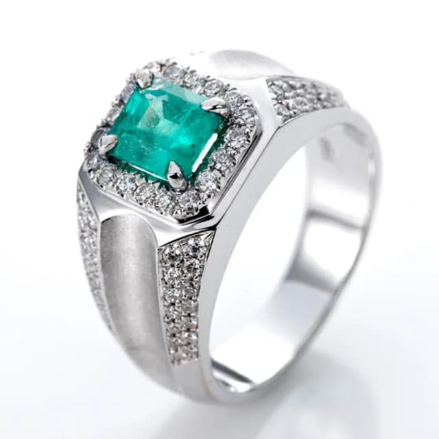 【DOLLY】父親節禮物 1克拉 天然哥倫比亞祖母綠18K金鑽石男戒-002(情人節 交換禮物首選)