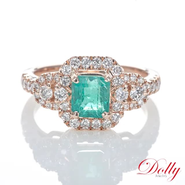 【DOLLY】1克拉 天然哥倫比亞祖母綠18K玫瑰金鑽石戒指-005(母親節 長輩送禮 交換禮物首選)