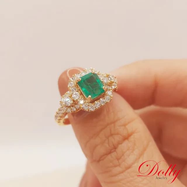 【DOLLY】1克拉 天然哥倫比亞祖母綠18K玫瑰金鑽石戒指-005(母親節 長輩送禮 交換禮物首選)