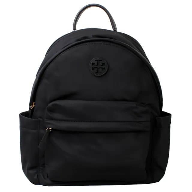 【TORY BURCH】ELLA 經典縫線LOGO 尼龍雙層拉鍊式後背包(黑)