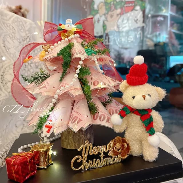 【喜滋滋花藝】最擄獲芳心鈔票聖誕樹_純製作費/真鈔另外轉帳(鈔票花/聖誕禮物/生日禮物/聖誕佈置)