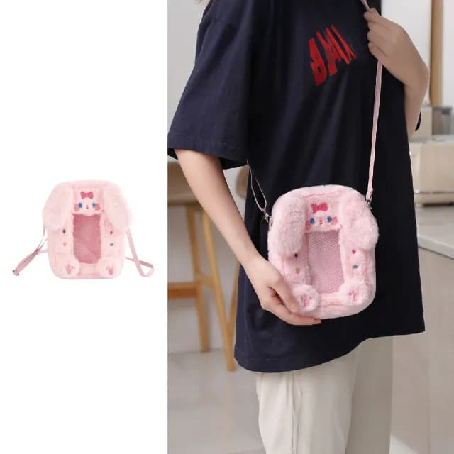 【曬卡溜娃】雙11 毛絨兔子側背包(痛包 徽章包 斜跨包 手提包 曬娃包 托特包 單肩包 生日 兒童 