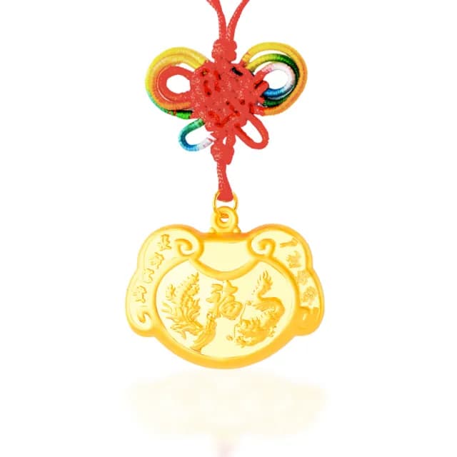 【福西珠寶】雙119999黃金墜 長命富貴龍鳳鎖 0.5錢版 一生平安好命 彌月禮 生日禮(金重：0.50錢正負0.03錢)