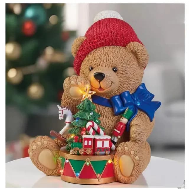 【Star 星】交互禮物LED 聖誕熊裝飾13.5吋(商品底部開關可啟動燈光和定時功能)