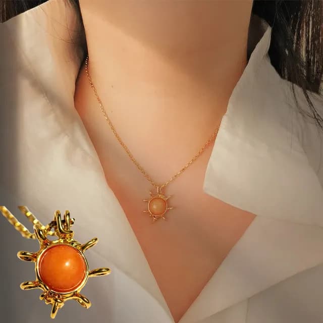 【MoonDy】情人節禮物 項鍊 女生項鍊 18K金項鍊 天然石 太陽花吊飾 吊墜 頸鍊 簡約復古 小眾設計 飾品 歐美