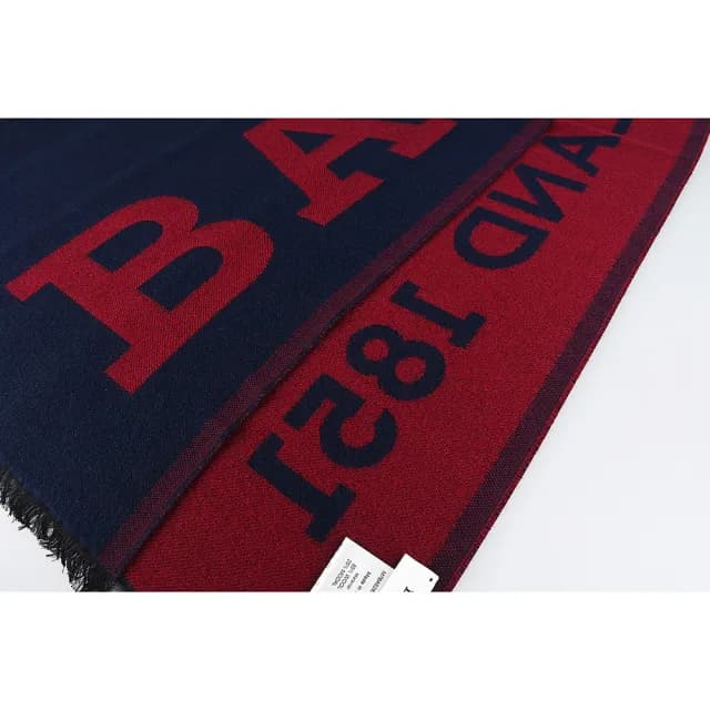 【BALLY】BALLY 經典字母標誌羊毛混紡圍巾(藍x紅)