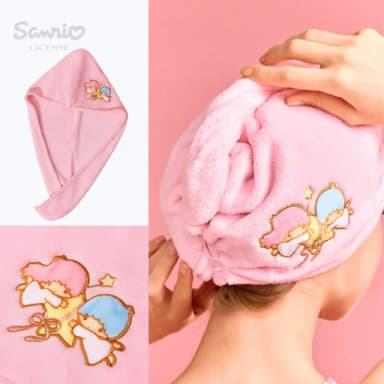 【SANRIO 三麗鷗】KiKiLaLa雙子星正版授權刺繡浴帽擦頭包頭巾(閨蜜女兒女友老婆聖誕交換禮物)
