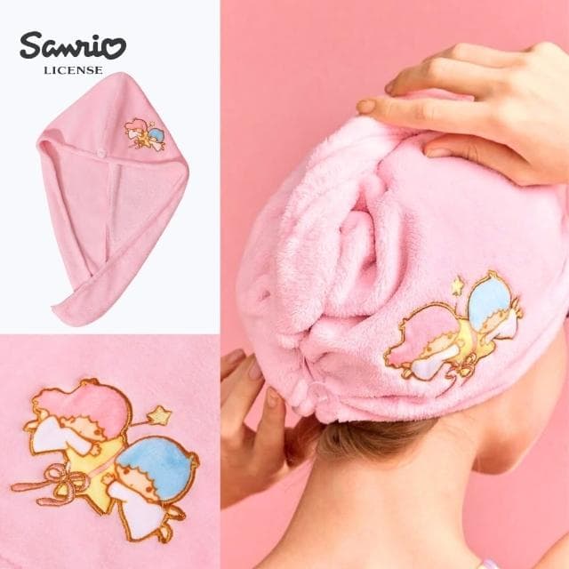 【SANRIO 三麗鷗】KiKiLaLa雙子星正版授權刺繡浴帽擦頭包頭巾(閨蜜女兒女友老婆聖誕交換禮物)