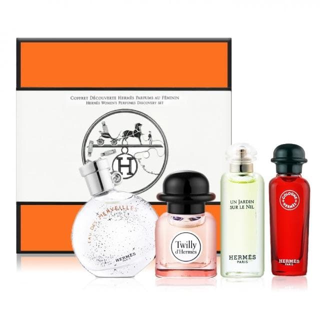 【Hermes 愛馬仕】女性小香水禮盒四入組(Twilly/橘采星光/尼羅河花園/緋紅火參)