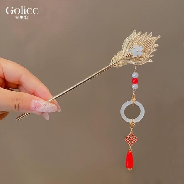 【Golicc】中式 鳳凰流蘇吊墜 古風婚慶髮簪(母親節 生日 情人節 髮飾 頭飾 婚禮 喜慶 禮物)