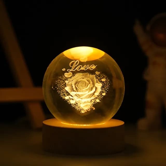 【A-ONE 匯旺】愛的玫瑰 水晶球 LED發光底座 燈座 生日禮物 情人節禮物 送禮 水晶雕刻球 氣氛小物